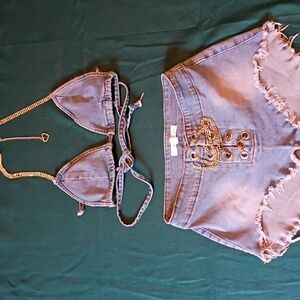 Delicious Blue Denim with Gold Chain Detail